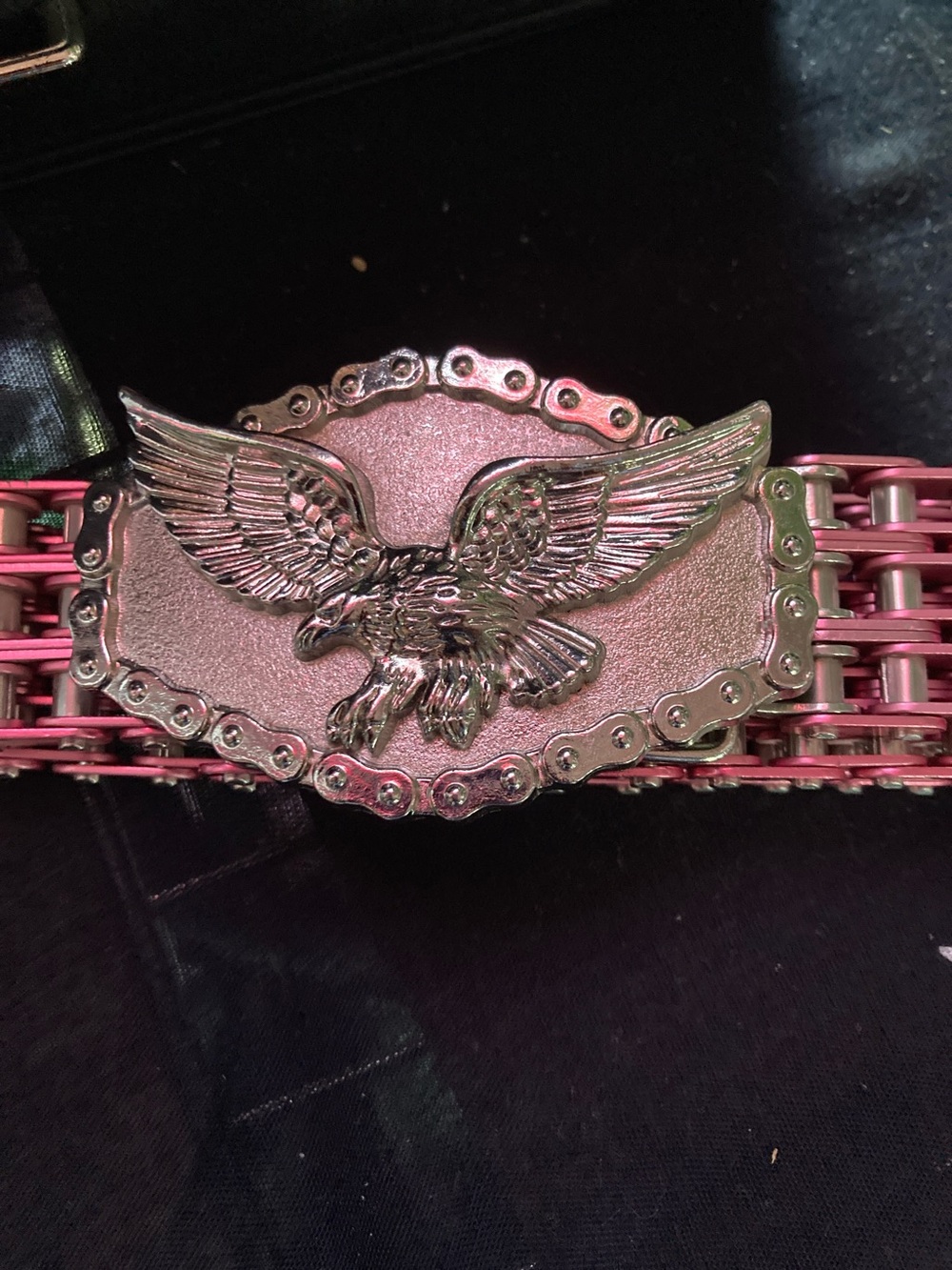 Women's Pink Bike Chain-Link Belt with Silver Eagle Buckle
